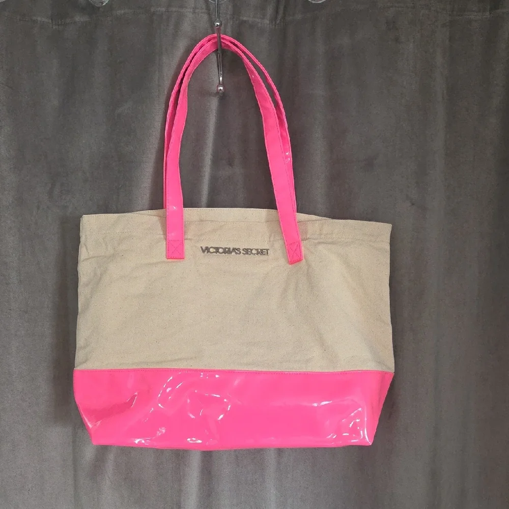 Victoria's Secret Vibrant Pink and Tan Tote - Picture 1 of 6